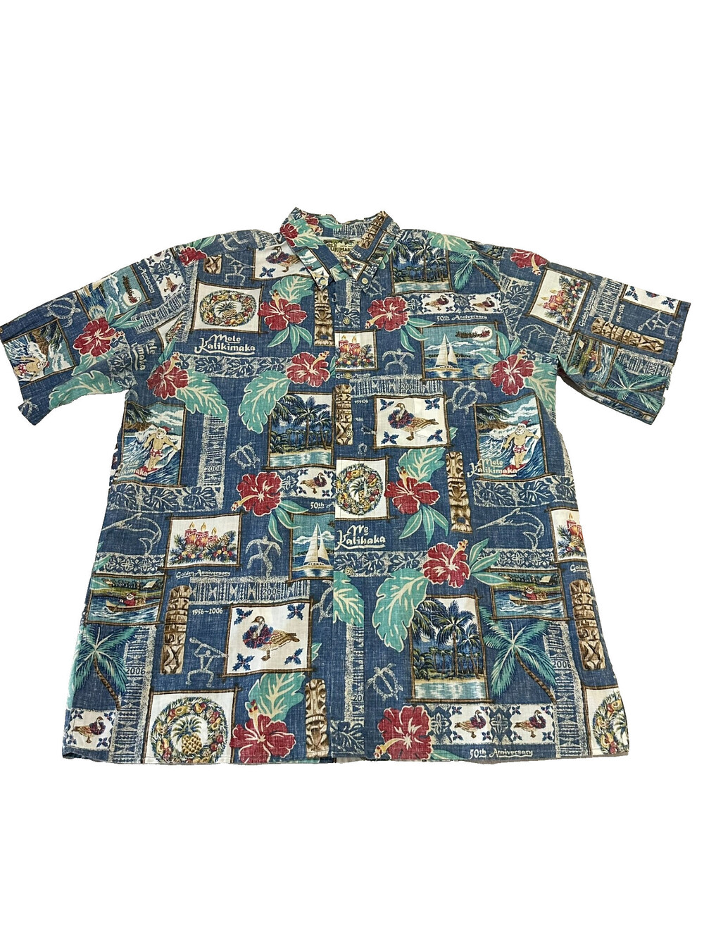 Reyn Spooner 2006 Mens XL Blue Mele Kalikimaka Christmas Golden 50th Anniversary